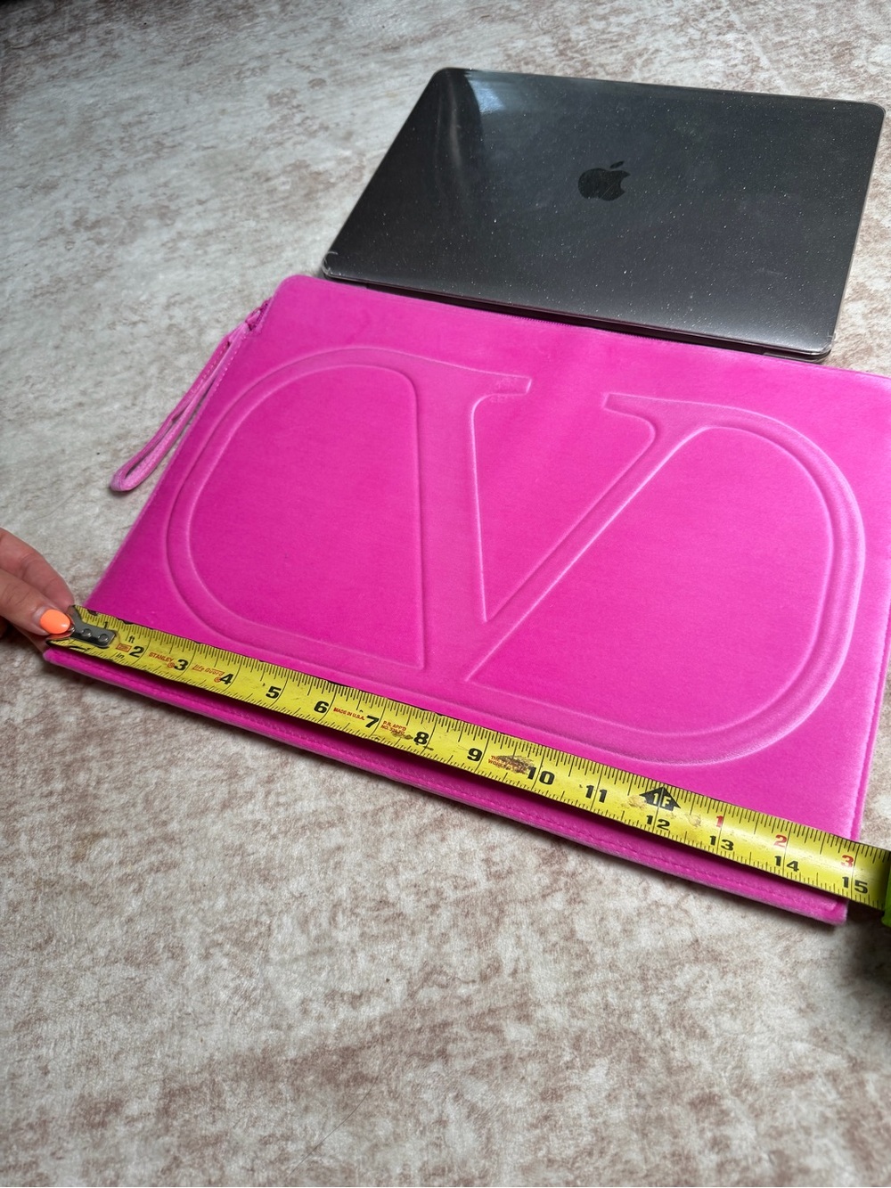 Valentino Garavani Hot Pink Velvet Tablet / Computer Sleeve Pouch 15” Wide